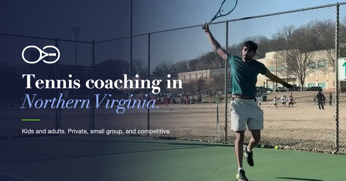 Branded Flow State Tennis coaching card showing Arun Josyula serving on an outdoor court.